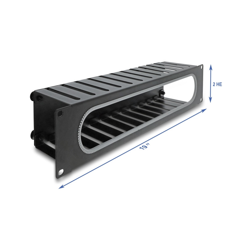 Delock 19″ 2 HE Kabelmanagement Rangierpanel mit Öffnung und Kantenschutz schwarz