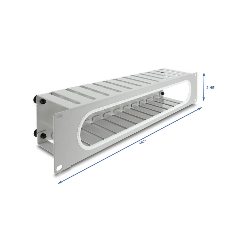Delock 19″ 2 HE Kabelmanagement Rangierpanel mit Öffnung und Kantenschutz grau