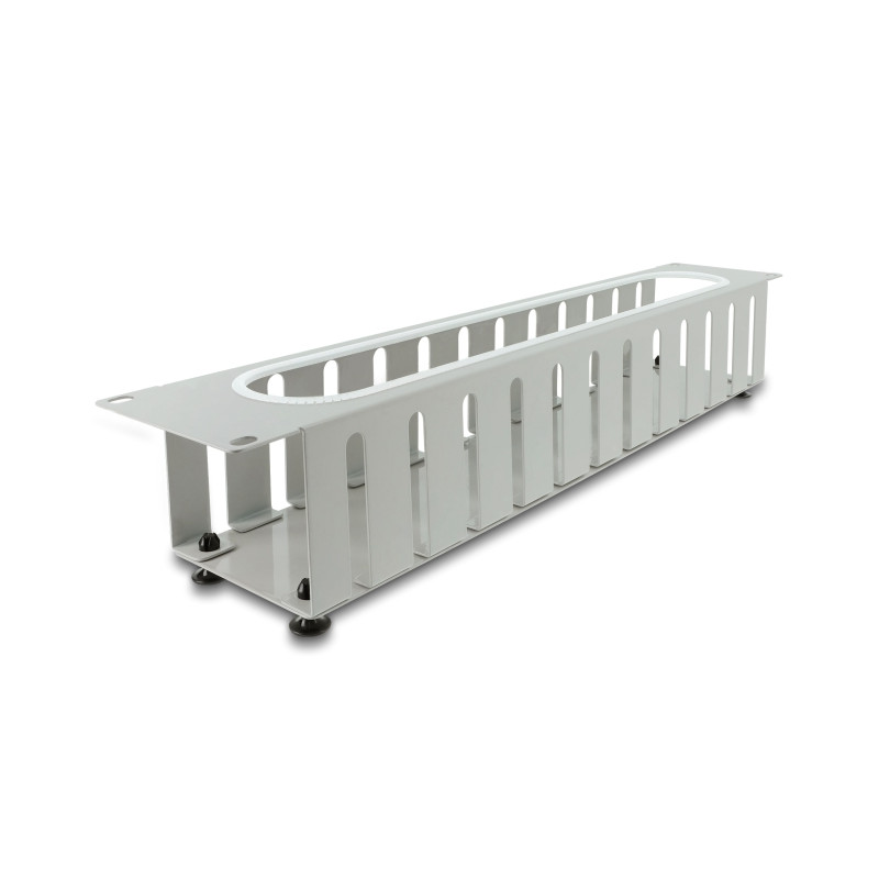 Delock 19″ 2 HE Kabelmanagement Rangierpanel mit Öffnung und Kantenschutz grau