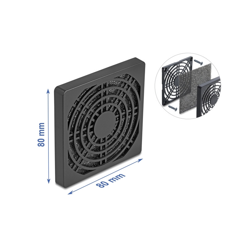 Delock Lüftergitter mit Staubfilter 80 x 80 mm schwarz