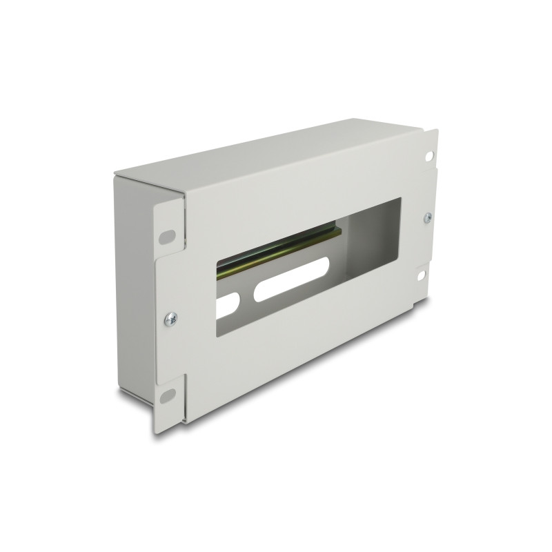 Delock 10″ Schutzschalterleiste mit Abdeckung und Hutschiene 3 HE Metall grau