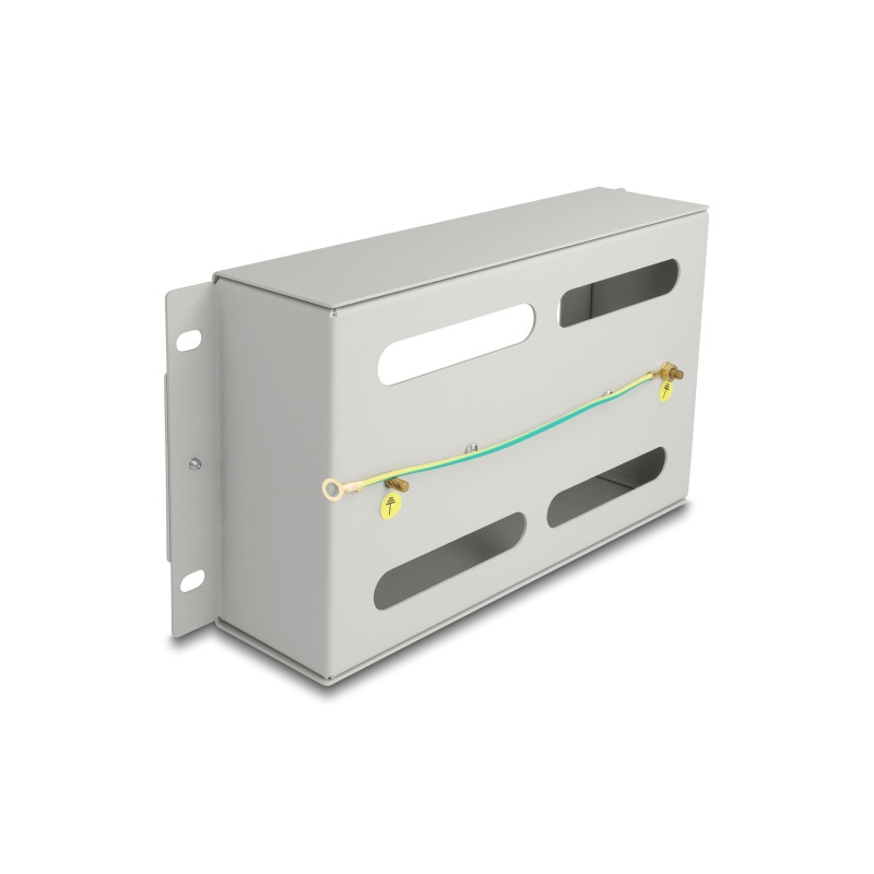Delock 10″ Schutzschalterleiste mit Abdeckung und Hutschiene 3 HE Metall grau