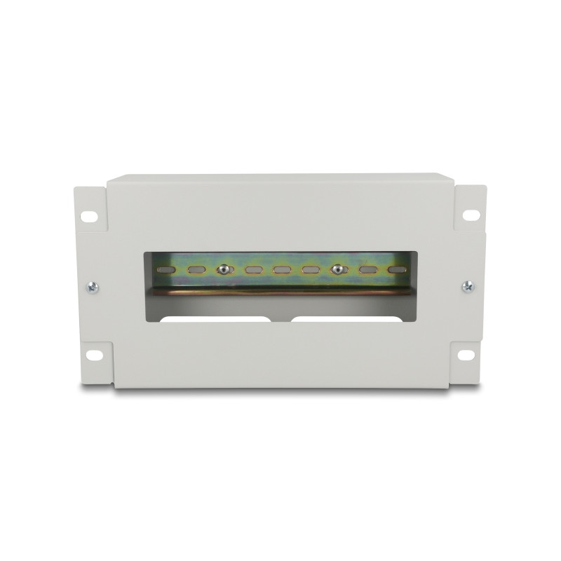 Delock 10″ Schutzschalterleiste mit Abdeckung und Hutschiene 3 HE Metall grau