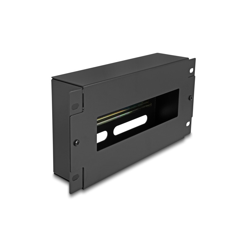 Delock 10″ Schutzschalterleiste mit Abdeckung und Hutschiene 3 HE Metall schwarz