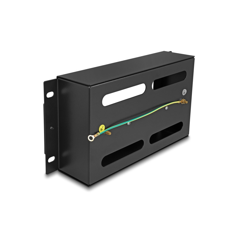 Delock 10″ Schutzschalterleiste mit Abdeckung und Hutschiene 3 HE Metall schwarz