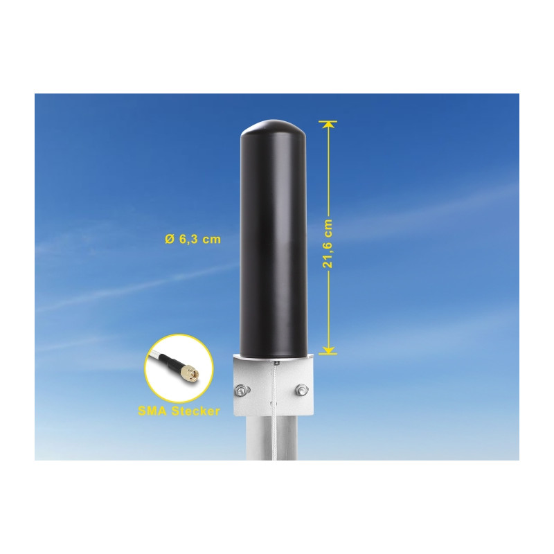 Delock 5G LTE Antenne SMA Stecker 3 - 5 dBi starr omnidirektional Wand- und Mastmontage outdoor schwarz
