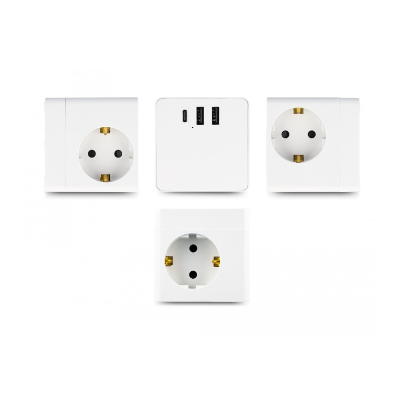 Delock Steckdosenwürfel mit Verlängerungskabel 3-fach mit Kindersicherung und USB Ladegerät, 1,5 m Kabel, weiß