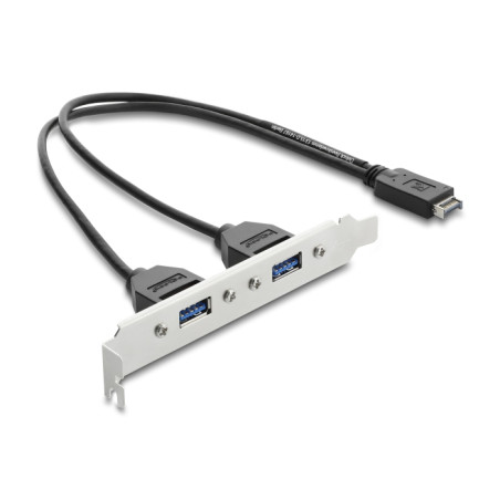 Delock USB Typ-E Key A Stecker zu 2 x USB 5 Gbps Typ-A Buchse mit Slotblech Anschlusskabel 35,5 cm