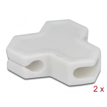 Delock Kabelhalter selbstklebend mit 3 Durchführungen (1 x Flachkabel und 2 x Rundkabel) 2 Stück weiß