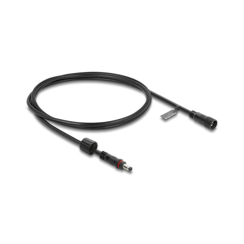 Delock DC Verlängerungskabel 5,5 x 2,1 mm Stecker zu Buchse mit Schraubverschluss M12 x 1,75 mm Gewinde wasserfest 18 AWG, 1 m s
