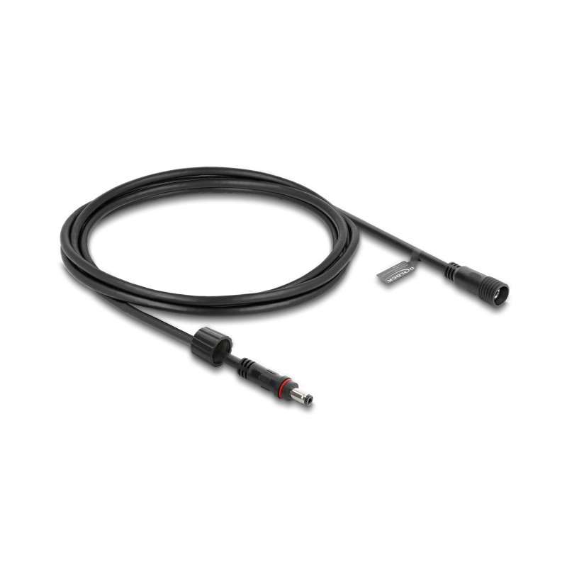 Delock DC Verlängerungskabel 5,5 x 2,1 mm Stecker zu Buchse mit Schraubverschluss M12 x 1,75 mm Gewinde wasserfest 18 AWG, 2 m s