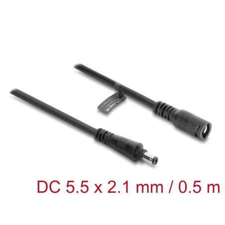 Delock DC Verlängerungskabel 5,5 x 2,1 mm Stecker zu Buchse mit Bajonettverschluss 18 AWG, 0,5 m schwarz