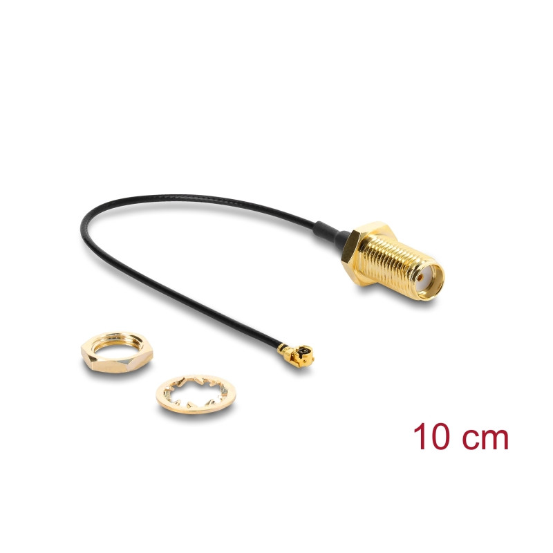 Delock Antennenkabel SMA Buchse zum Einbau zu I-PEX Inc., MHF® I Stecker 1.13 10 cm Gewindelänge 10 mm