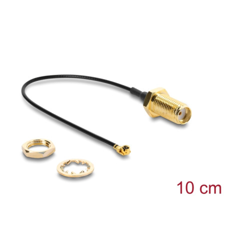 Delock Antennenkabel SMA Buchse zum Einbau zu I-PEX Inc., MHF® I Stecker 1.13 10 cm Gewindelänge 10 mm