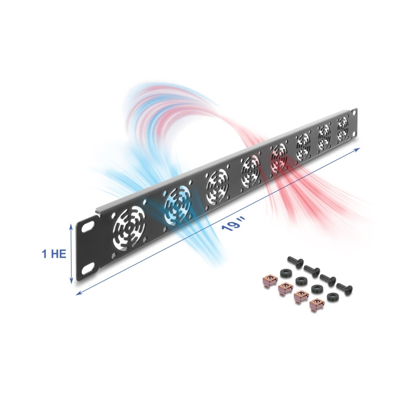 Delock 19″ 1 HE Rackblende für 8 Lüfter 40 x 40 mm dunkelgrau