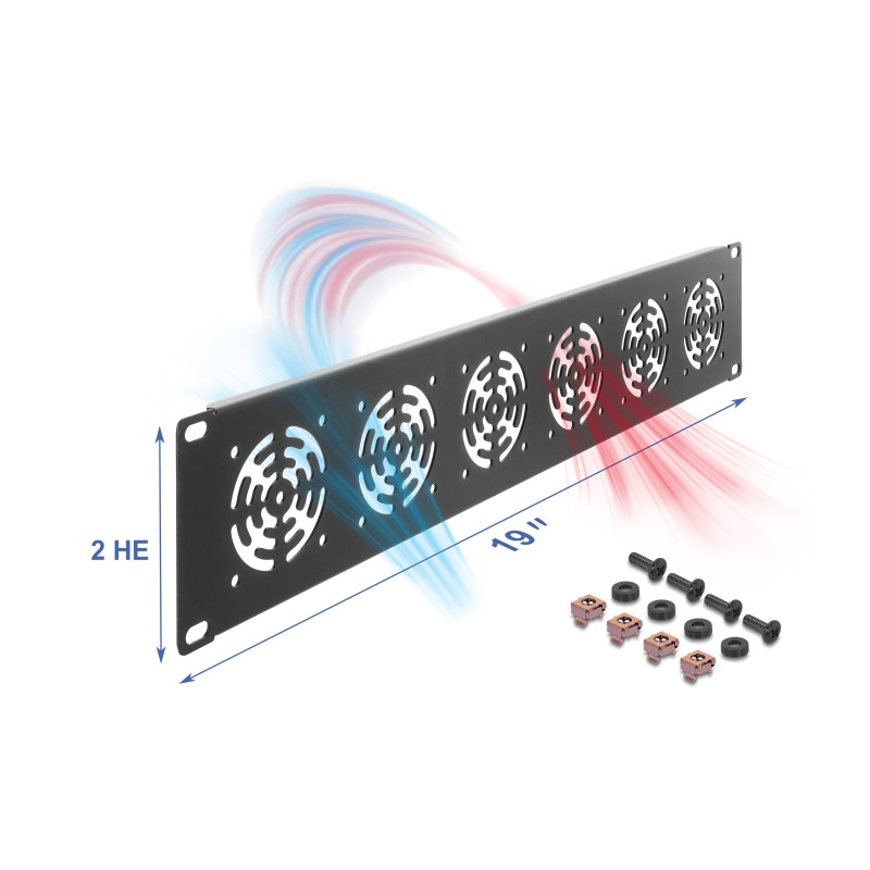 Delock 19″ 2 HE Rackblende für 6 Lüfter 60 x 60 mm dunkelgrau
