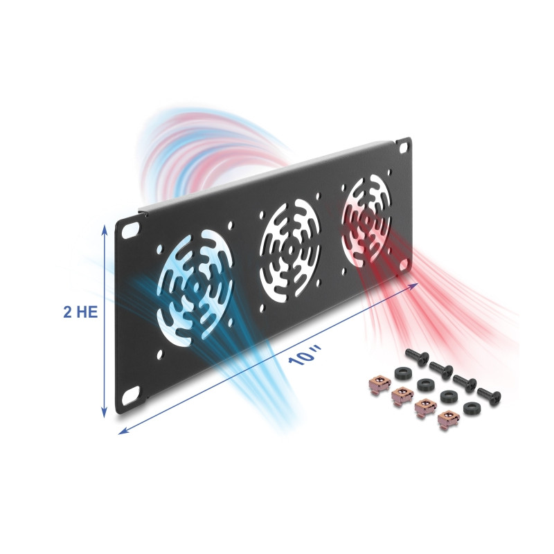 Delock 10″ 2 HE Rackblende für 3 Lüfter 60 x 60 mm dunkelgrau
