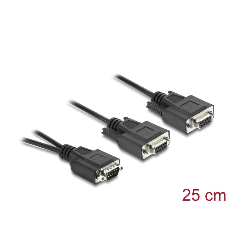 Delock Adapter Y-Kabel D-Sub9 1 x Stecker mit Muttern zu 2 x Buchse mit Schrauben 25 cm