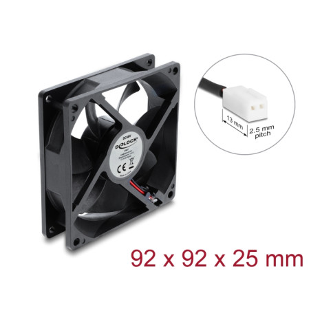 Delock Axiallüfter 48 V DC, 92 x 92 x 25 mm mit 2 Pin Lüfteranschluss schwarz