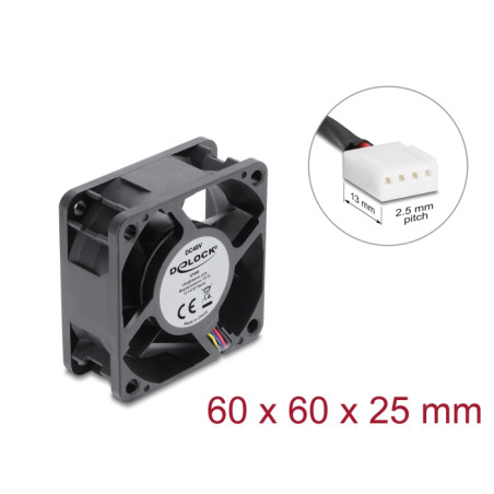 Delock Axiallüfter 48 V DC, 60 x 60 x 25 mm mit 4 Pin PWM Lüfteranschluss schwarz