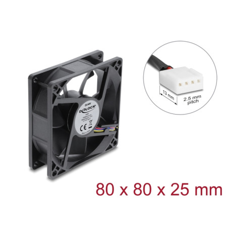 Delock Axiallüfter 48 V DC, 80 x 80 x 25 mm mit 4 Pin PWM Lüfteranschluss schwarz