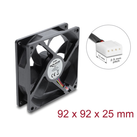 Delock Axiallüfter 48 V DC, 92 x 92 x 25 mm mit 4 Pin PWM Lüfteranschluss schwarz