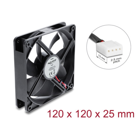 Delock Axiallüfter 48 V DC, 120 x 120 x 25 mm mit 4 Pin PWM Lüfteranschluss schwarz