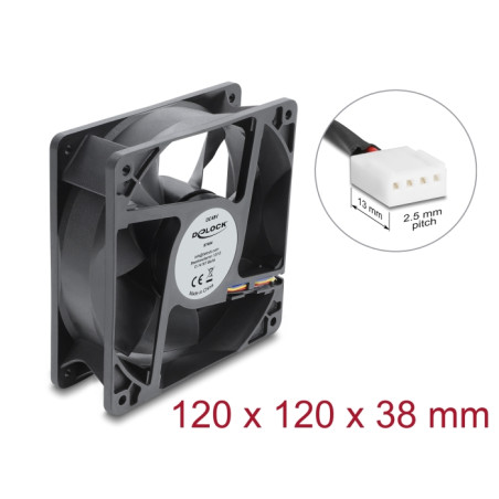 Delock Axiallüfter 48 V DC, 120 x 120 x 38 mm mit 4 Pin PWM Lüfteranschluss schwarz
