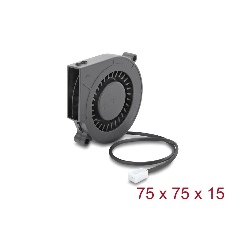 Delock Radiallüfter / Lüftergebläse 12 V DC 75 x 75 x 15 mm mit 3-Pin Lüfteranschluss, schwarz