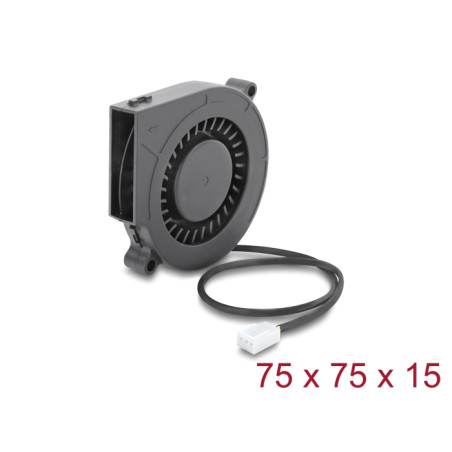 Delock Radiallüfter / Lüftergebläse 12 V DC 75 x 75 x 15 mm mit 3-Pin Lüfteranschluss, schwarz