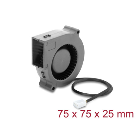 Delock Radiallüfter / Lüftergebläse 12 V DC 75 x 75 x 25 mm mit 3-Pin Lüfteranschluss, schwarz