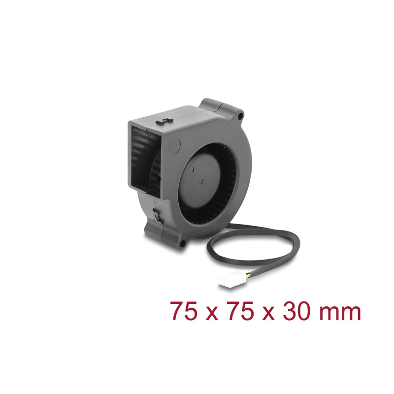 Delock Radiallüfter / Lüftergebläse 12 V DC 75 x 75 x 30 mm mit 3-Pin Lüfteranschluss, schwarz