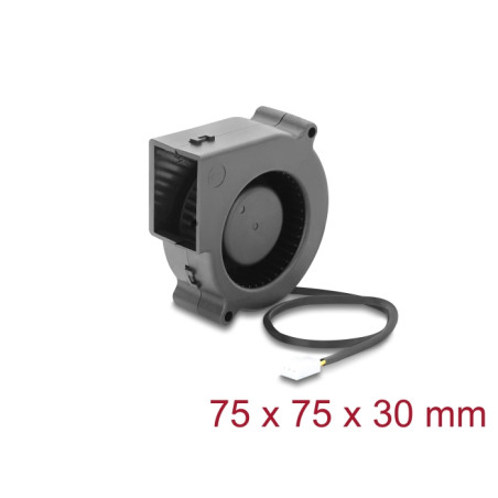 Delock Radiallüfter / Lüftergebläse 12 V DC 75 x 75 x 30 mm mit 3-Pin Lüfteranschluss, schwarz