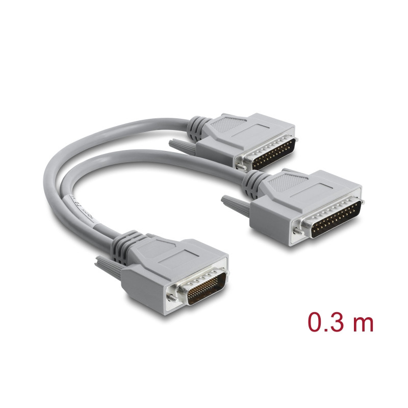 Delock Adapter Y-Kabel Seriell RS-232 LFH D-Sub HD 60 Pin Stecker zu 2 x D-Sub 25 Stecker 0,3 m grau