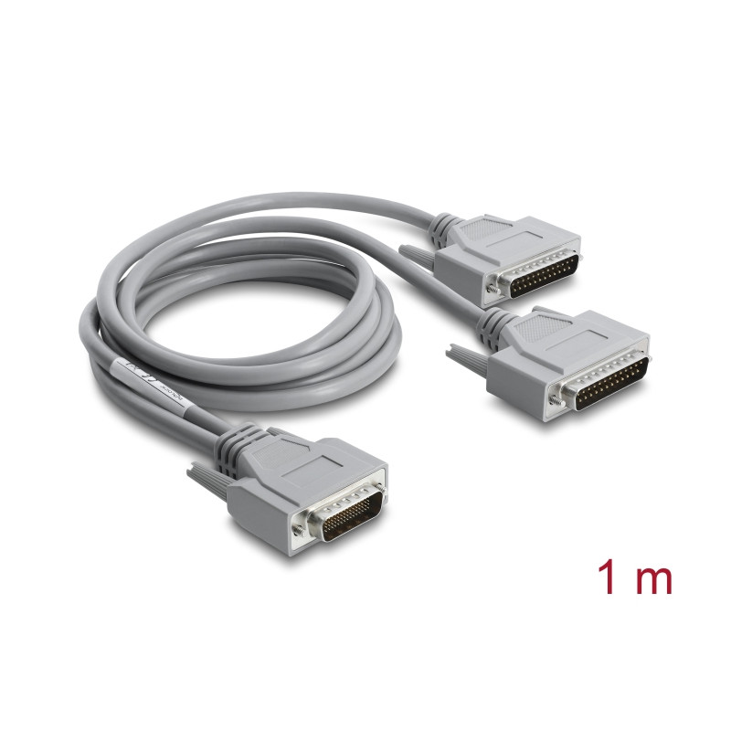 Delock Adapter Y-Kabel Seriell RS-232 LFH D-Sub HD 60 Pin Stecker zu 2 x D-Sub 25 Stecker 1 m grau
