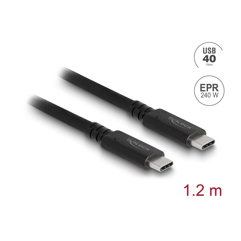 Delock USB4™ 40 Gbps Kabel koaxial 1,2 m USB PD 3.1 Extended Power Range 240 W