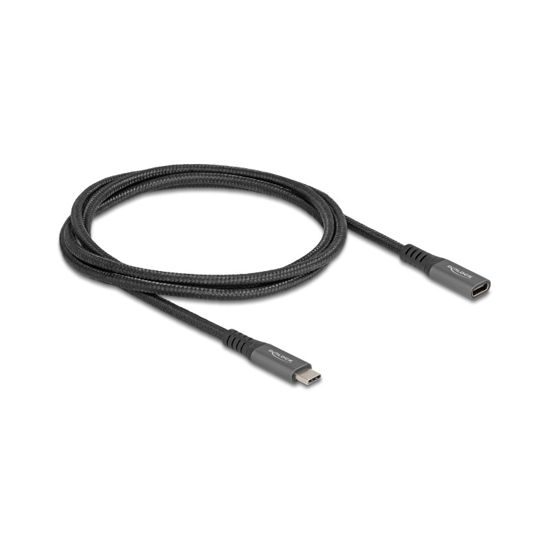 Delock USB 10 Gbps Verlängerungskabel USB Type-C™ Stecker zu Buchse PD 3.0 100 W 1 m grau Metall