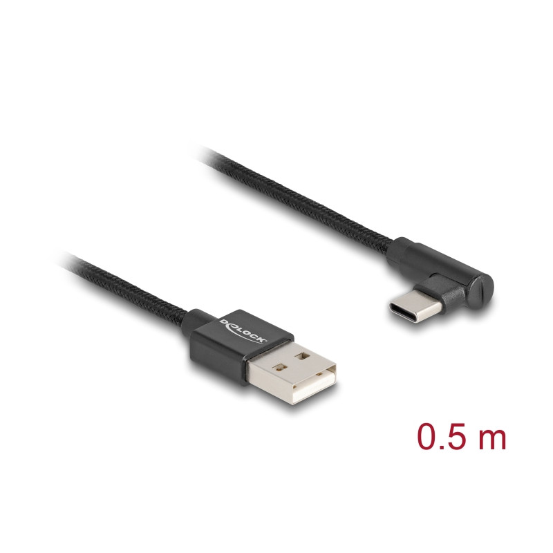 Delock USB 2.0 Kabel Typ-A Stecker zu USB Type-C™ Stecker gewinkelt 0,5 m schwarz