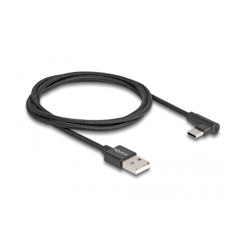 Delock USB 2.0 Kabel Typ-A Stecker zu USB Type-C™ Stecker gewinkelt 1 m schwarz