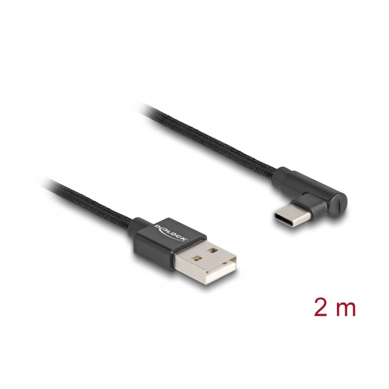 Delock USB 2.0 Kabel Typ-A Stecker zu USB Type-C™ Stecker gewinkelt 2 m schwarz