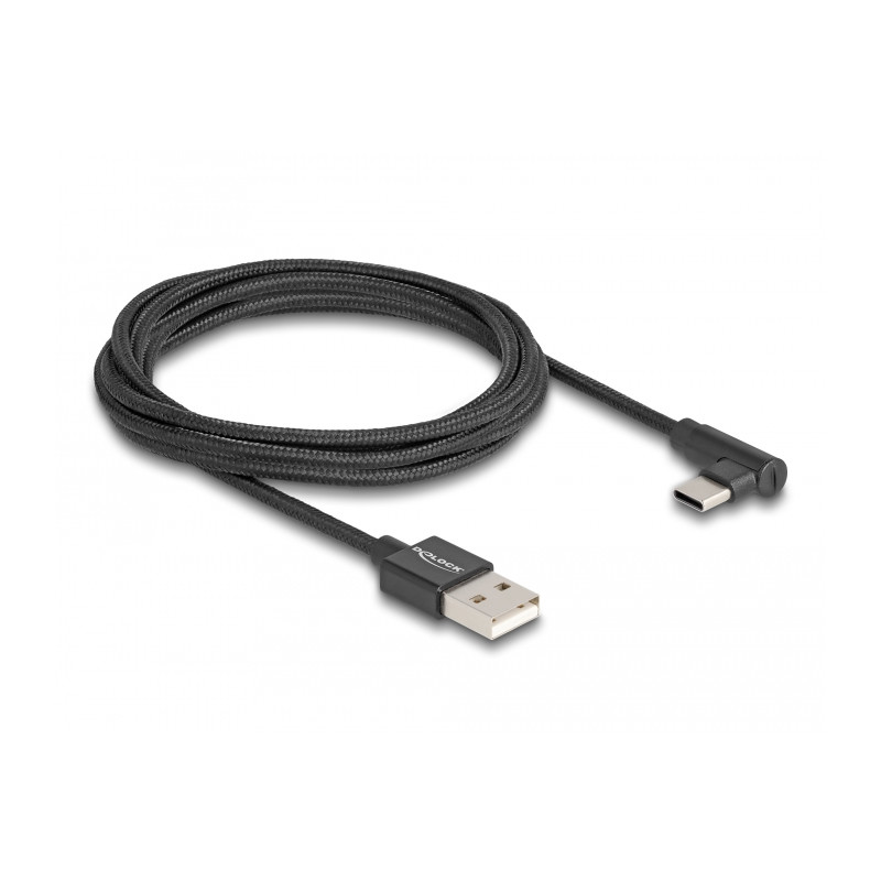 Delock USB 2.0 Kabel Typ-A Stecker zu USB Type-C™ Stecker gewinkelt 2 m schwarz