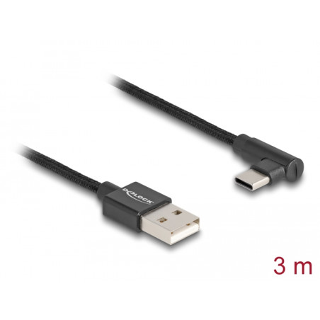 Delock USB 2.0 Kabel Typ-A Stecker zu USB Type-C™ Stecker gewinkelt 3 m schwarz