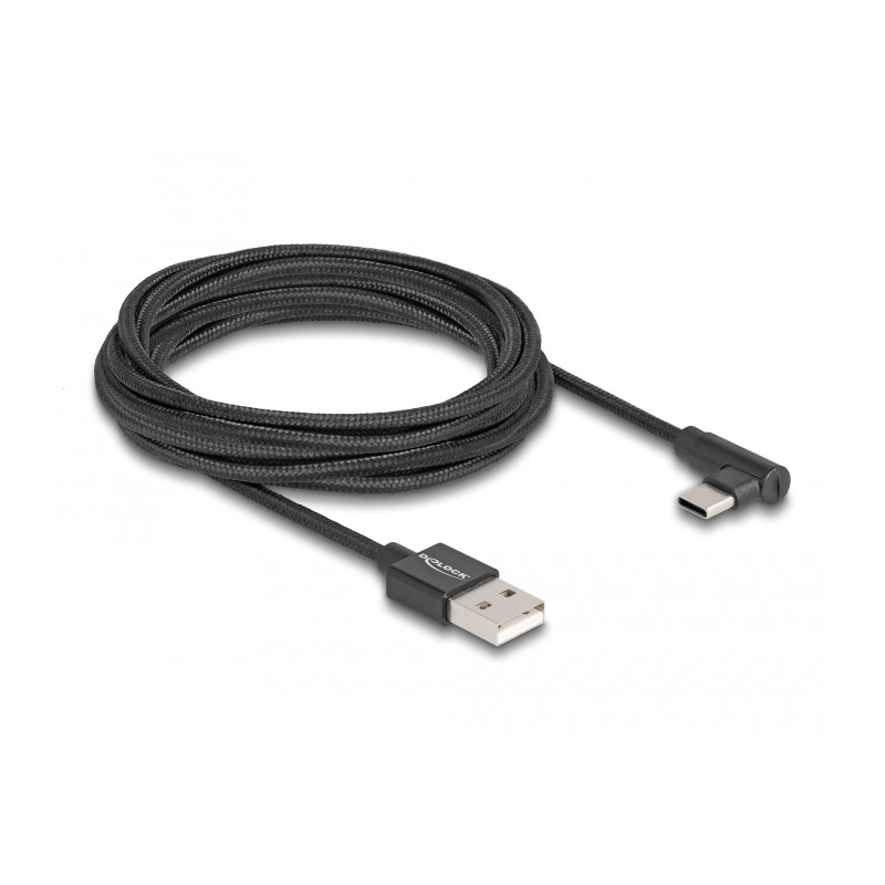 Delock USB 2.0 Kabel Typ-A Stecker zu USB Type-C™ Stecker gewinkelt 3 m schwarz