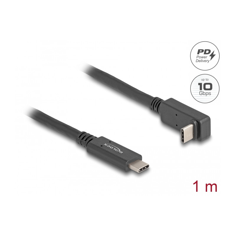 Delock USB 10 Gbps Kabel USB Type-C™ Stecker zu USB Type-C™ Stecker gewinkelt oben / unten 1 m 4K PD 60 W mit E-Marker