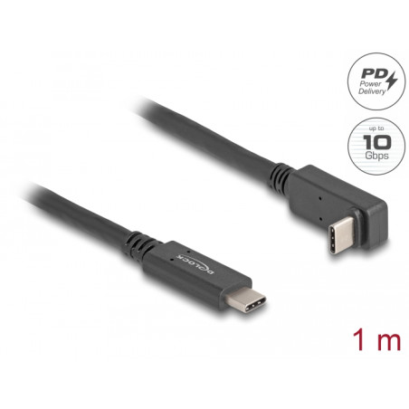 Delock USB 10 Gbps Kabel USB Type-C™ Stecker zu USB Type-C™ Stecker gewinkelt oben / unten 1 m 4K PD 60 W mit E-Marker