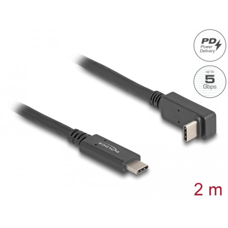 Delock USB 5 Gbps Kabel USB Type-C™ Stecker zu USB Type-C™ Stecker gewinkelt oben / unten 2 m 4K PD 60 W mit E-Marker