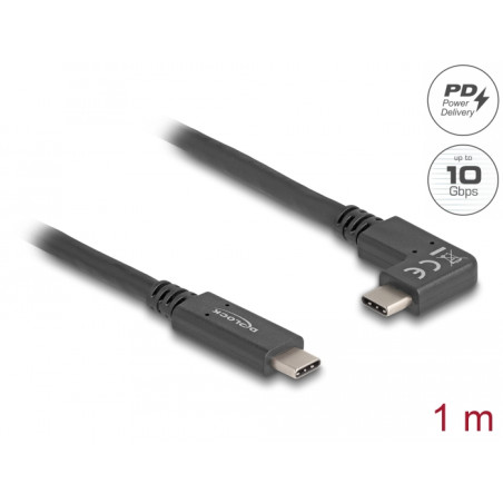 Delock USB 10 Gbps Kabel USB Type-C™ Stecker zu USB Type-C™ Stecker gewinkelt links / rechts 1 m 4K PD 60 W mit E-Marker