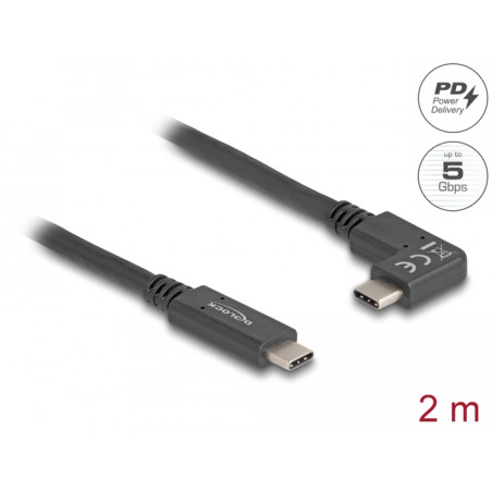 Delock USB 5 Gbps Kabel USB Type-C™ Stecker zu USB Type-C™ Stecker gewinkelt links / rechts 2 m 4K PD 60 W mit E-Marker