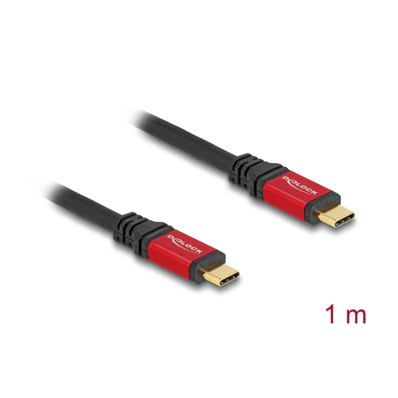 Delock USB 2.0 Kabel USB Type-C™ Stecker zu Stecker PD 3.1 240 W E-Marker 1 m rot Metall