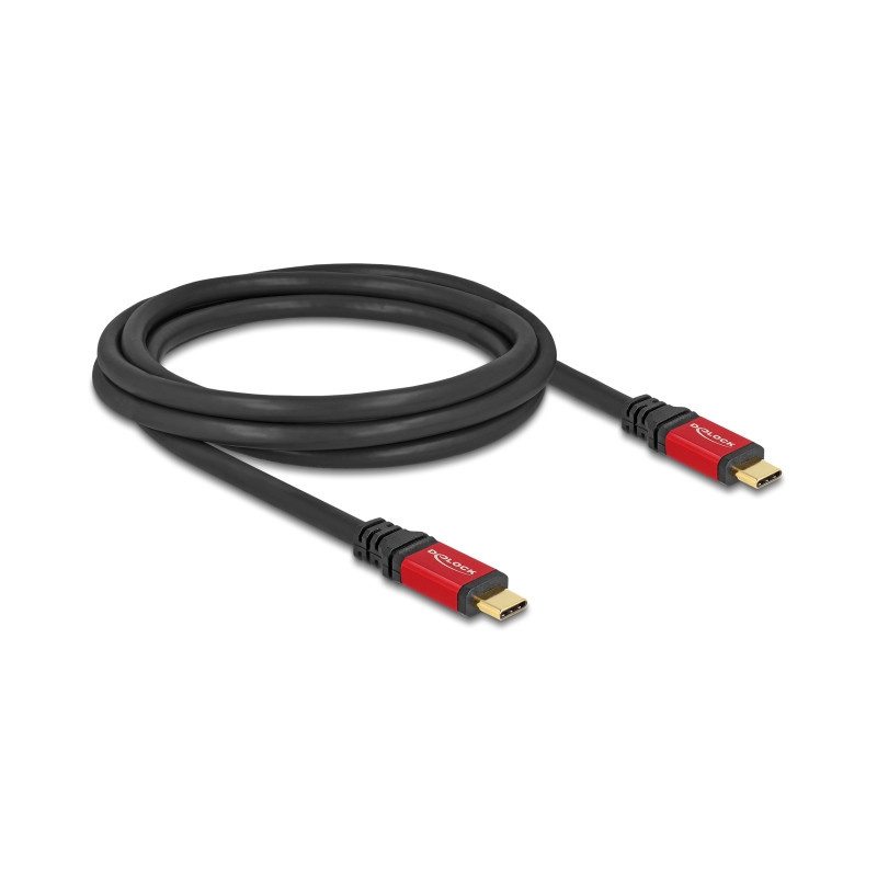 Delock USB 2.0 Kabel USB Type-C™ Stecker zu Stecker PD 3.1 240 W E-Marker 2 m rot Metall